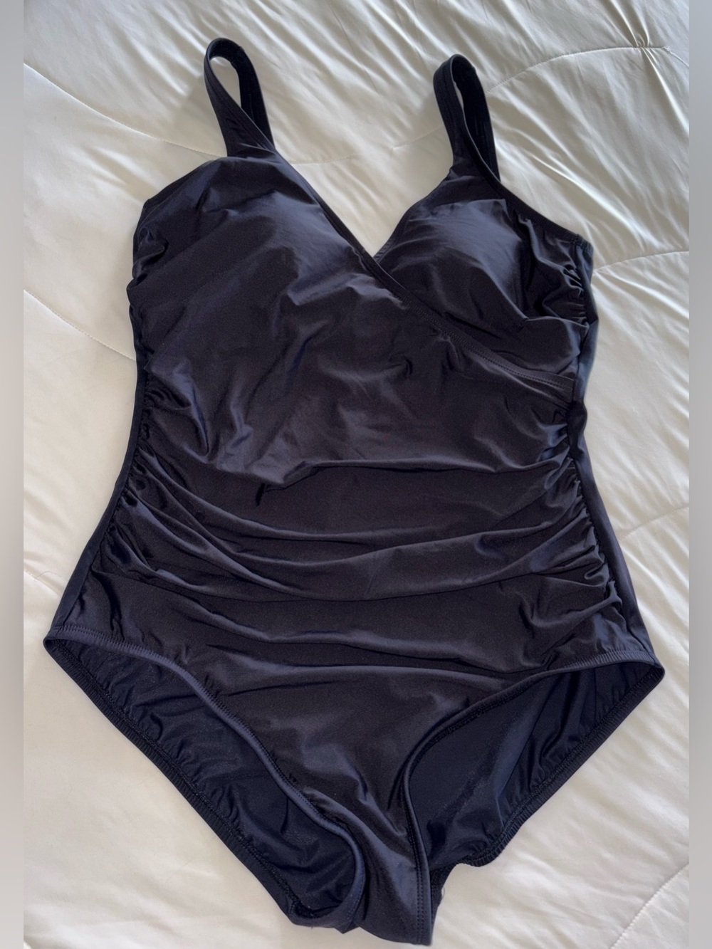 Miradonna Miraclesuit Black Ruched One-Piece Swimsuit, size 14,NWOT